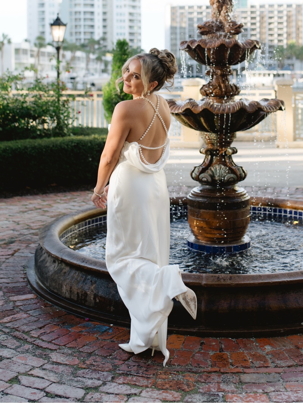 Retrofete Electra Dress - Pearl-Back White Satin Evening Dress